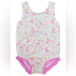 Floral Baby Swimsuit with Pink Accents